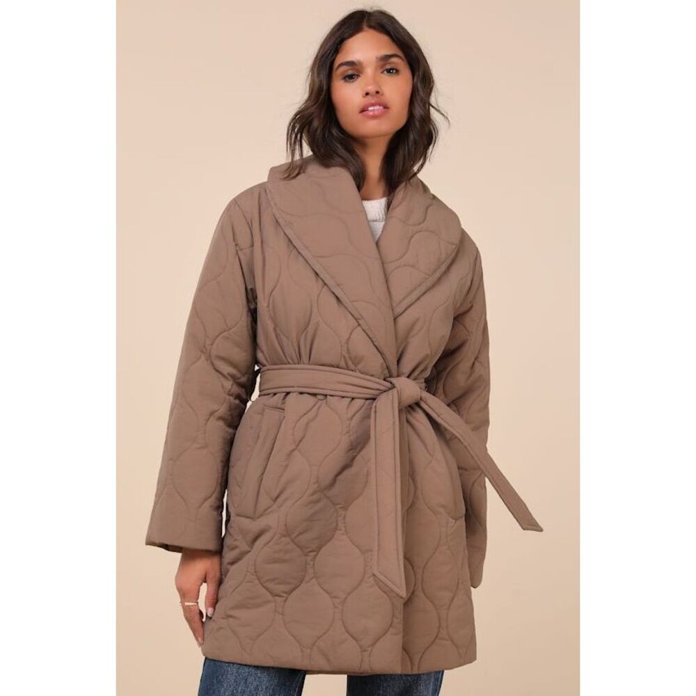 Lulus Enviable Forecast Brown Quilted Coat - Size XS